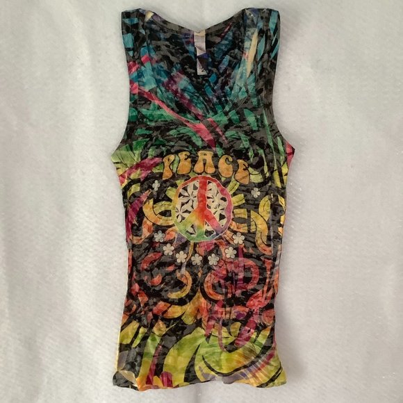 Press Apparel Tops - Press Apparel retro multi color "peace" tank top